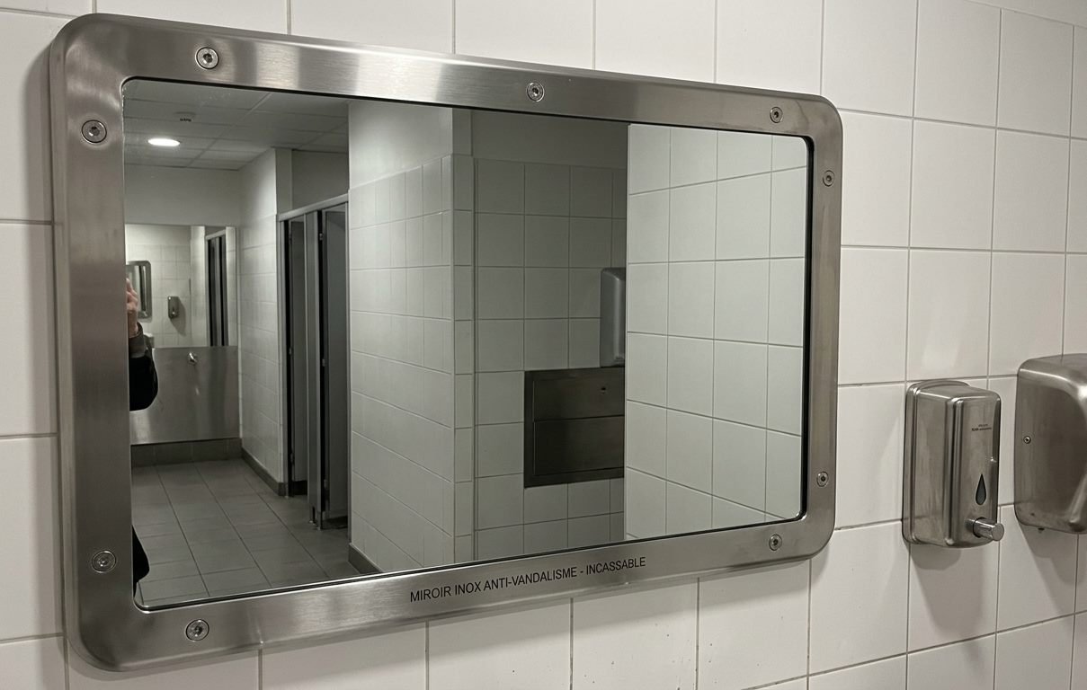 Bâtiment public équipé de miroirs inox