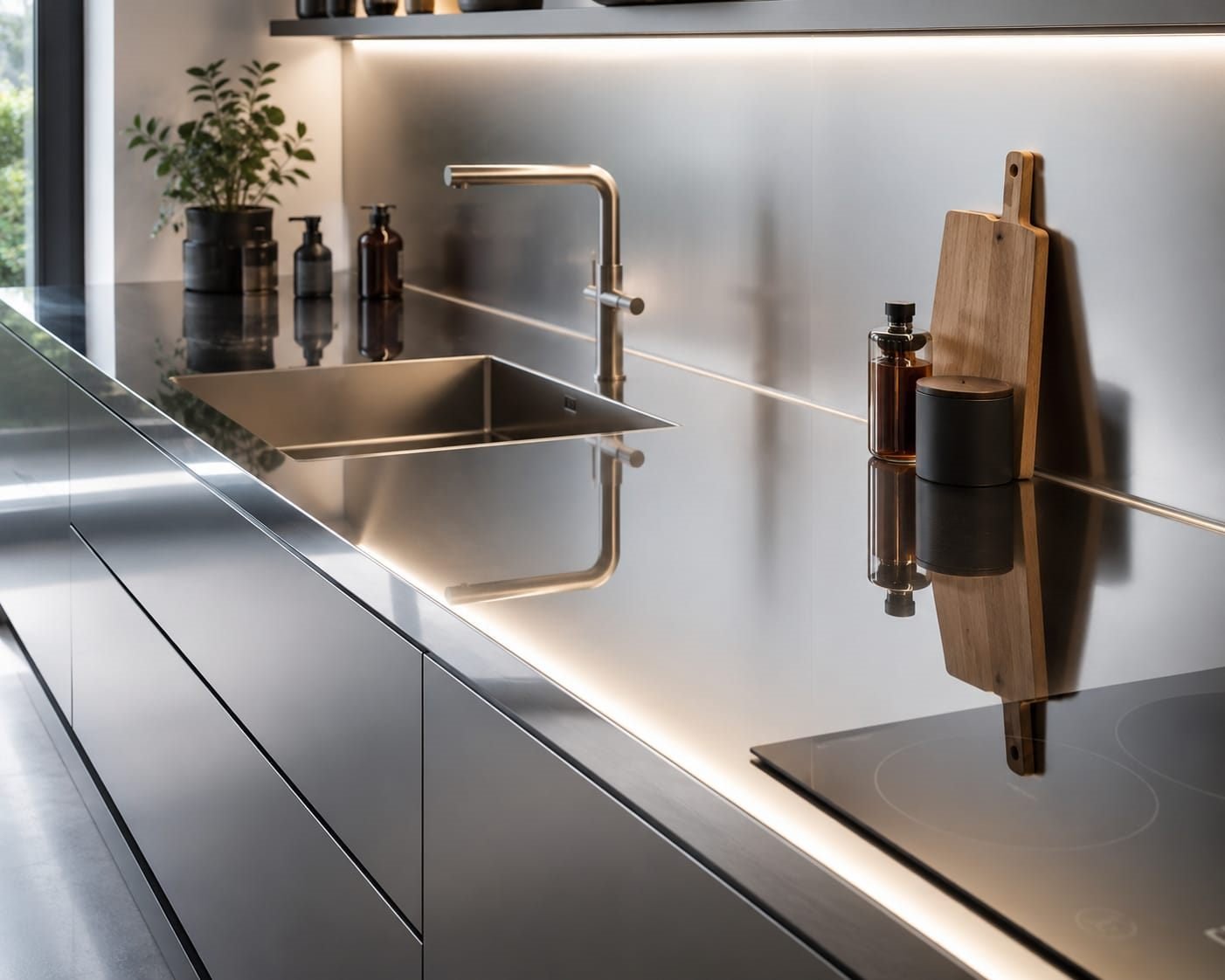 Plan de travail en inox poli miroir réalisé sur-mesure